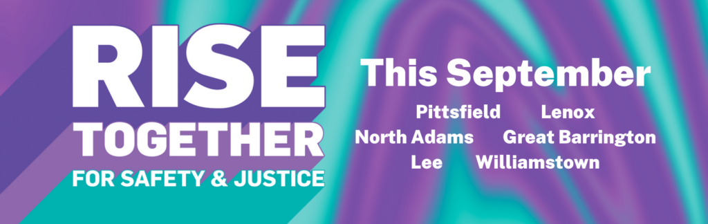 Rise Together for Safety and Justice wordmark with the locations of the walk events listed on the right.